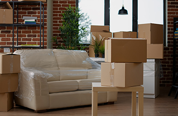no people in living room interior to move in with carton boxes